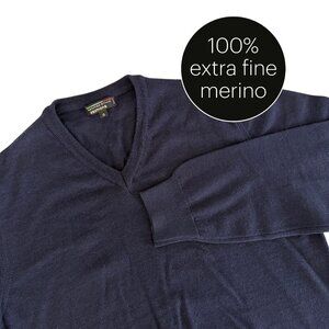 SIMONS Navy Blue Extra Fine Merino Wool V-Neck Sweater made in Italy size l